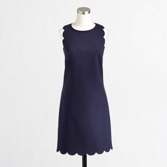 J. Crew Sleeveless Navy Dress Scalloped Size 0 - Picture 2 of 8
